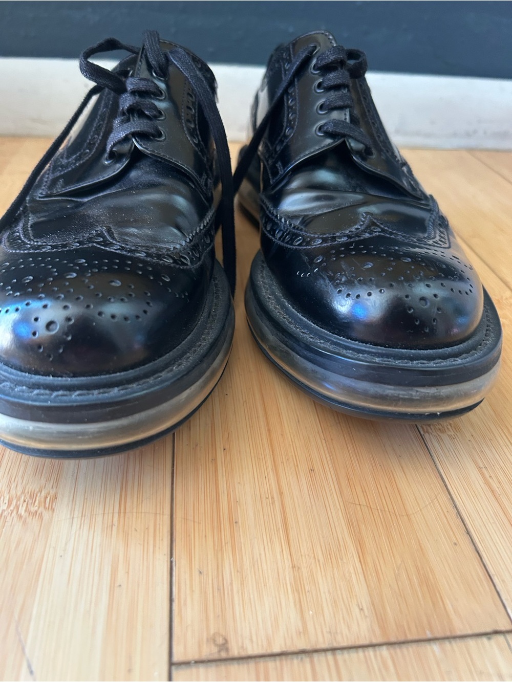 Prada Black Brogue Leather Derby with Transparent Air-Cushion Sole - Picture 7 of 9